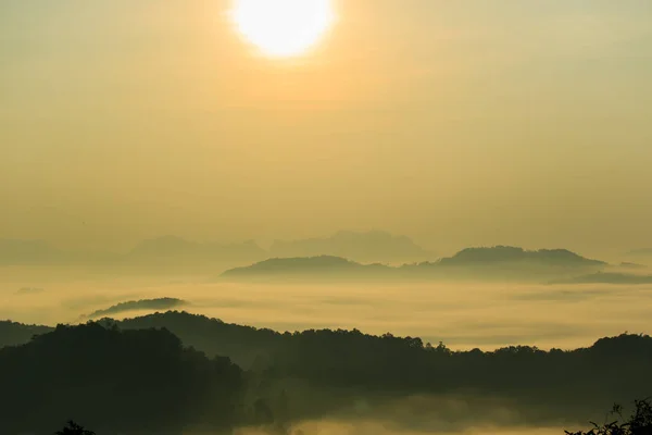 The morning in the mist of winter in Phu bo bit, Loei Thailand — стоковое фото