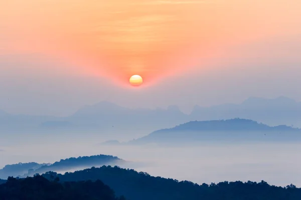 The morning in the mist of winter in Phu bo bit, Loei Thailand — стоковое фото