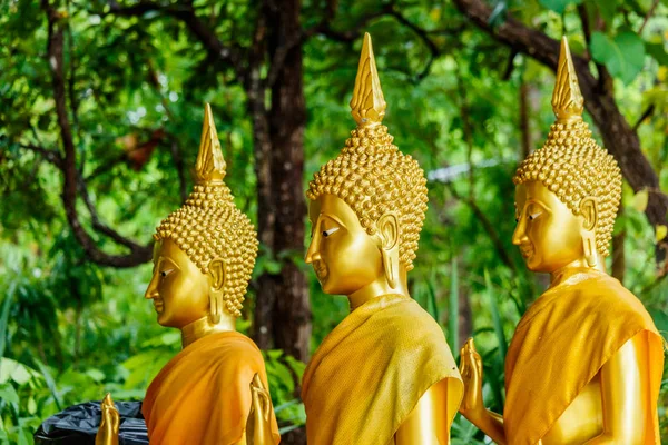 Three Big Buddha gold statues at the Temple Thailand — Stock Photo, Image