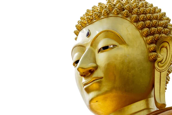 Grote Gouden Boeddhabeeld Thailand Tempel Witte Achtergrond Met Uitknippad — Stockfoto