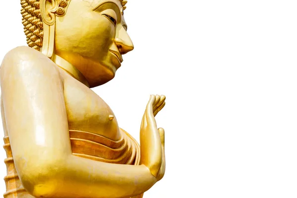 Grande estátua de Buda de Ouro no templo da Tailândia em fundo branco — Fotografia de Stock