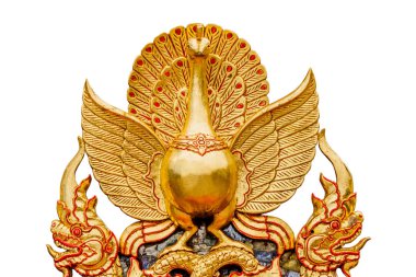 Beyaz backgro izole tavuskuşu bronz antika heykelcik