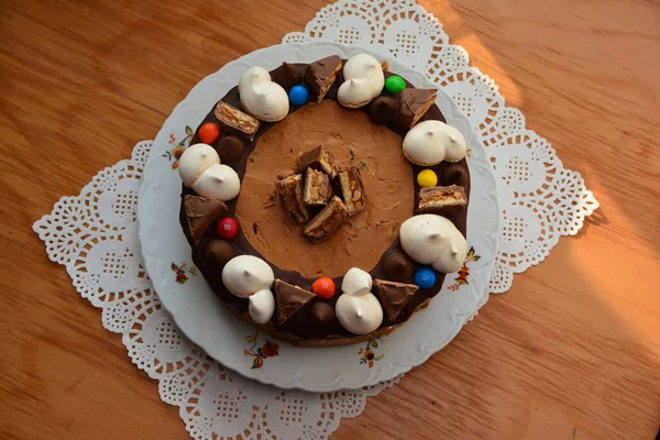 Νόστιμο Κέικ Που Ονομάζεται Snickers — Φωτογραφία Αρχείου