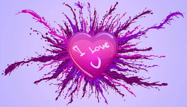 Розовое сердце с надписью "Я люблю тебя" на фоне брызг . — стоковый вектор