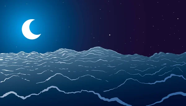 Σελήνη πάνω από τα σύννεφα ανάμεσα στα αστέρια. — Διανυσματικό Αρχείο
