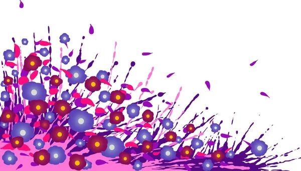 Abstract background. Purple splash and flowers with petals. — Stock Vector