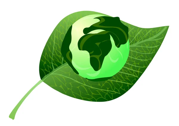 Día Mundial del Medio Ambiente vector Ilustración. Ecología. Tierra sobre hoja verde sobre fondo blanco . — Vector de stock