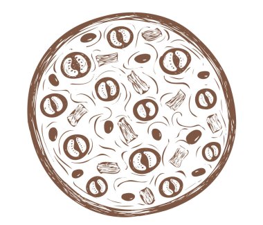 Domatesli vektör dolu pizza beyaz arka planda fırça darbeleriyle boyanmış..