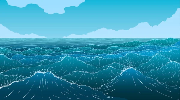 Illustrazione vettoriale di grandi onde blu dell'oceano — Vettoriale Stock