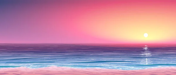 Vector illustratie van kalme oceaan kust bij zonsondergang — Stockvector