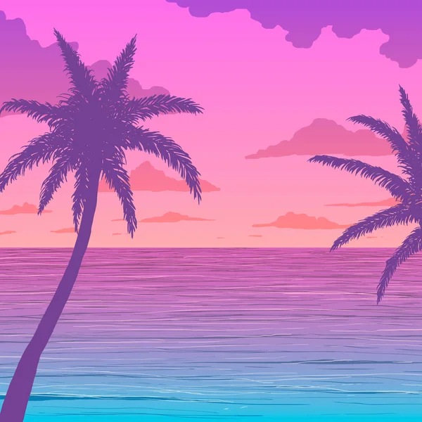 Palmiers vecteurs sur le rivage coloré de l'océan — Image vectorielle