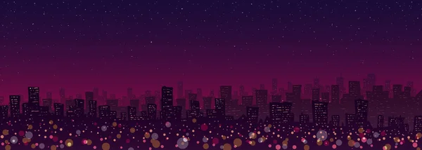 Ilustración vectorial. Gran panorama de la ciudad con rascacielos al atardecer rosa . — Vector de stock