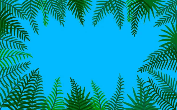 Cadre vectoriel de feuilles de palmier sur fond bleu — Image vectorielle