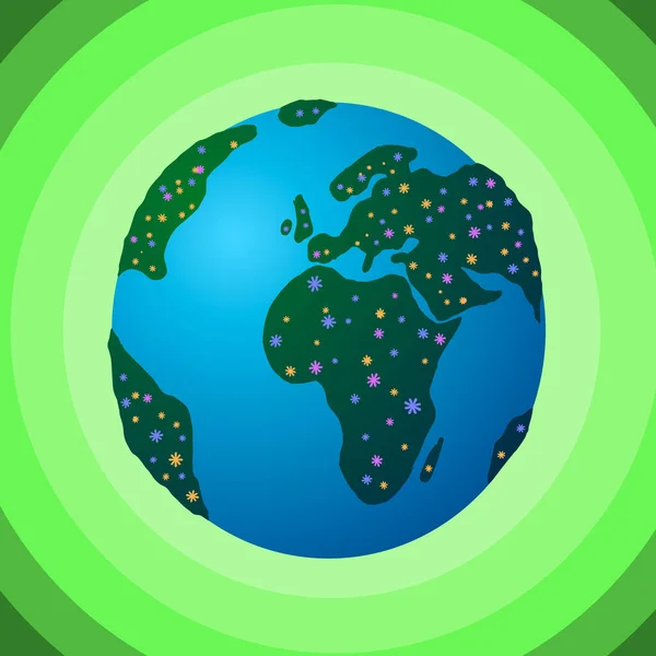 Векторная иллюстрация Земли на зеленом фоне. Экология. Земля в цветах . — стоковый вектор
