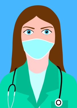 Koruyucu tıbbi maskeli kadın doktor. vektör soyut illüstrasyon.