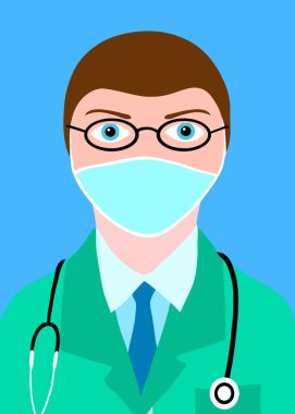 Koruyucu tıbbi maskeli doktor. vektör soyut illüstrasyon.