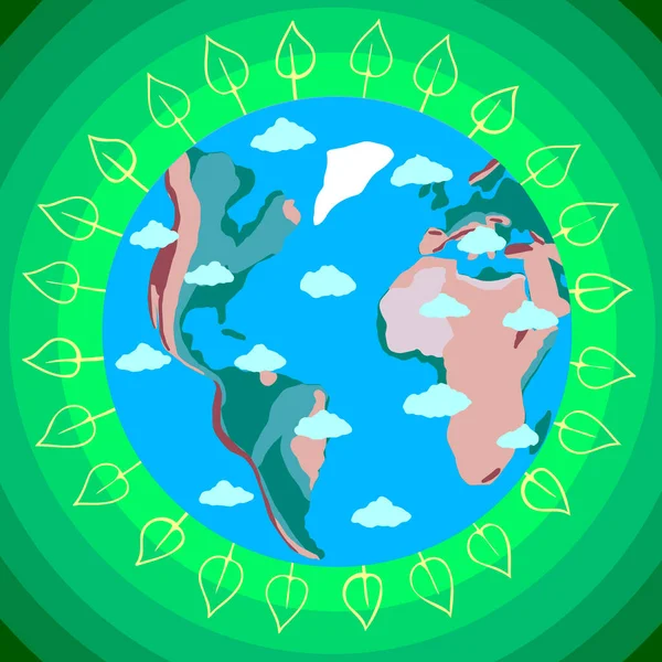 Векторная иллюстрация ко Дню Земли. Экология. Земля в листьях на зеленом фоне . — стоковый вектор