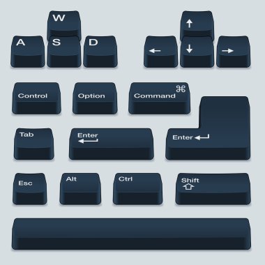 Black Keyboard Keys in Isometric View clipart