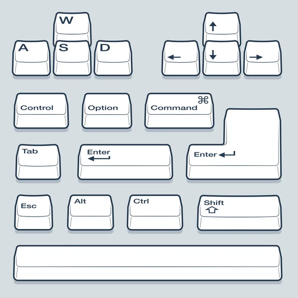 Lijn Art toetsenbordtoetsen in isometrische weergave — Stockvector