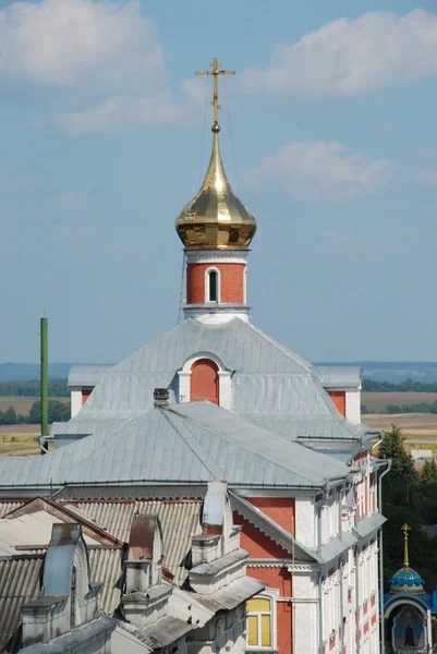 Gouden Kruis en koepel van Trinity kathedraal van de Heilige Dormition Pochayiv Lavra — Stockfoto