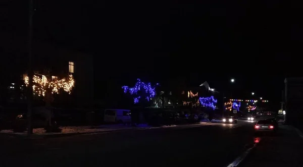 Luces Navidad Ciudad Nocturna — Foto de Stock