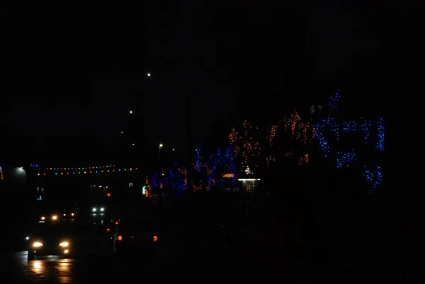 Luces Navidad Ciudad Nocturna — Foto de Stock