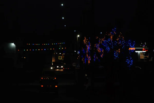 Luces Navidad Ciudad Nocturna — Foto de Stock