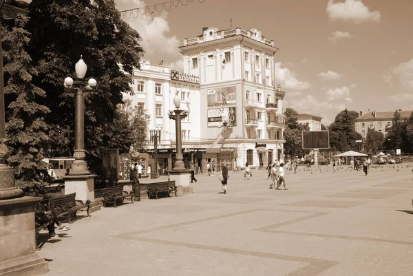 Esquina Plaza Del Teatro Ternopil Ukraine —  Fotos de Stock