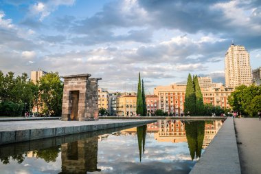 Sunset on Temple of Debod in Madrid clipart