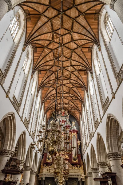Vista ad angolo basso dell'interno della Cattedrale di Haarlem — Foto Stock