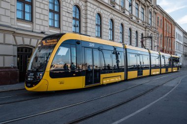 Buda nehir sarı tramvay doğal görünümünü