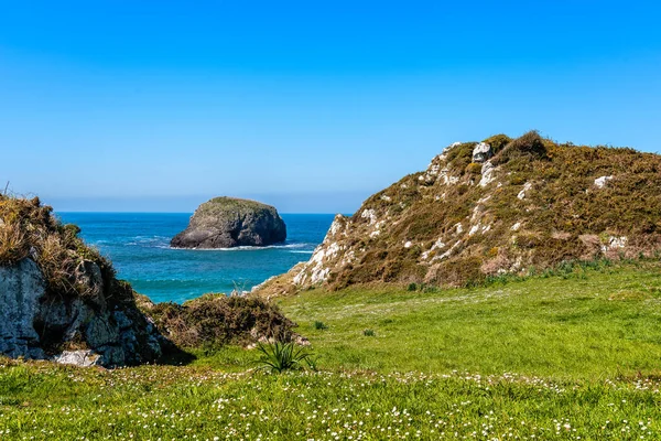 Vista panorâmica do mar contra o céu azul na costa rochosa — Fotografia de Stock