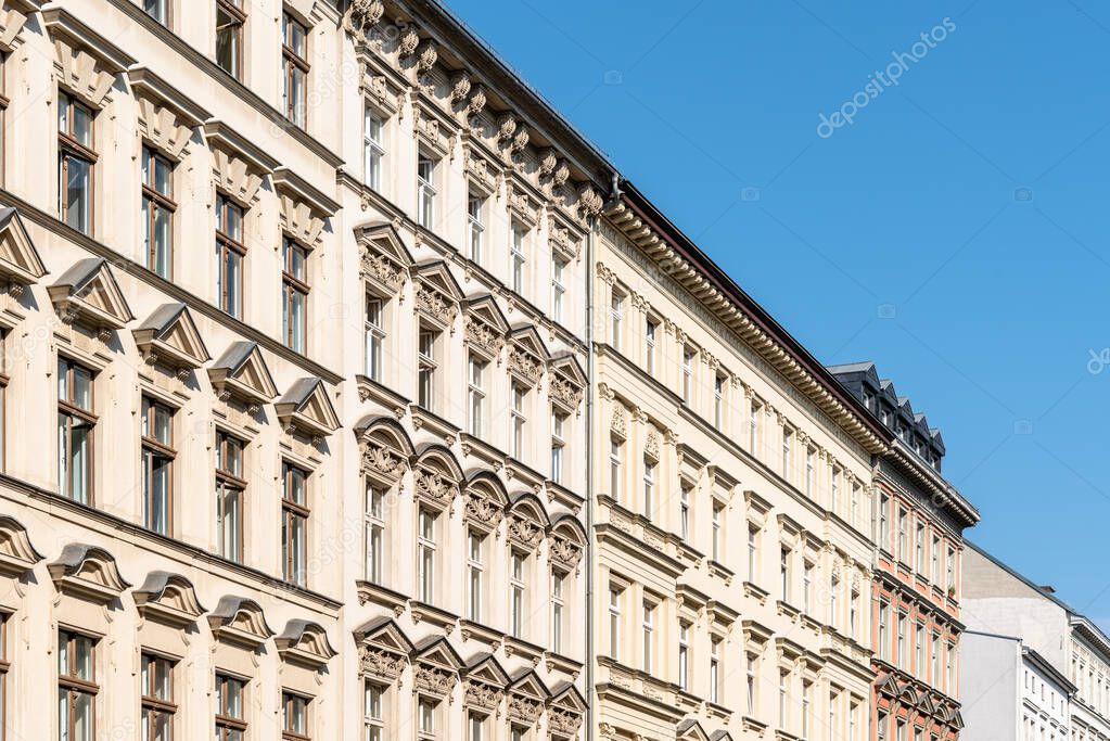 Low angle view of traditional residential buildings in Berlin Mitte