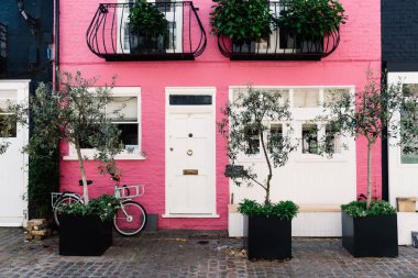 Londra 'daki St. Lukes Mews sokağında pembe boyalı ev.