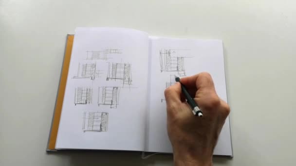 Detailní Záběr Architekta Kreslícího Kresby Tužkou Papír Koncept Práce Domova — Stock video