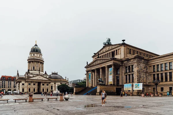 View of Gendarmenmarkt square in Berlin Mitte a rainy day of summer — Stock Photo, Image