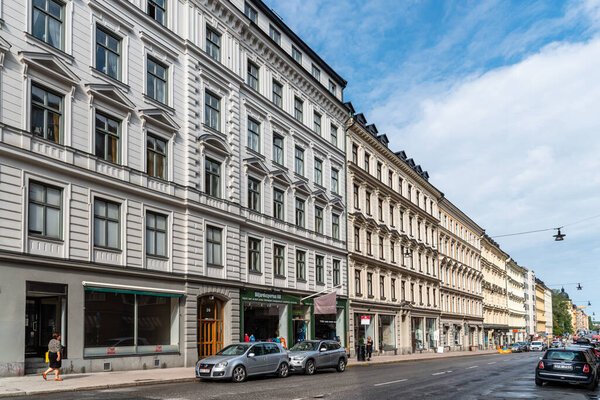 Stockholm, Sweden - August 8, 2019: Residential buildings in Vastmannagatan street in city centre