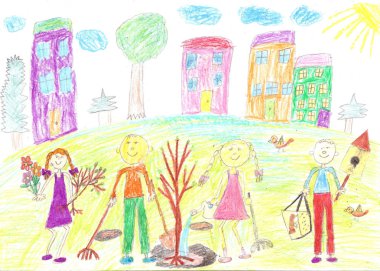 Çocuklar bir ağacı dikti