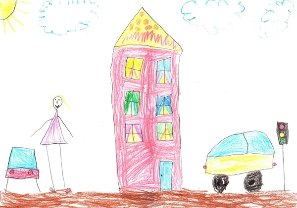 Child's drawing of a happy girl — Stock Photo, Image