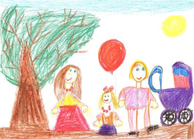 Bebek arabası ile mutlu aile