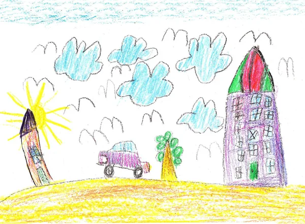 Παιδική ζωγραφική του αυτοκινήτου — Φωτογραφία Αρχείου