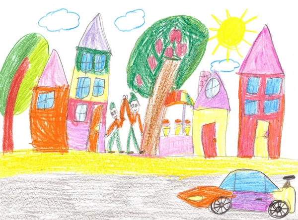 Dibujo infantil del coche — Foto de Stock