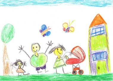 Bebek arabası ile mutlu aile