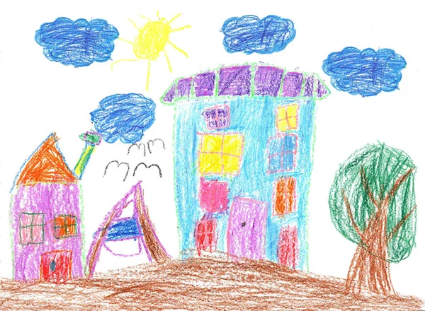 Kind tekening van een huis — Stockfoto