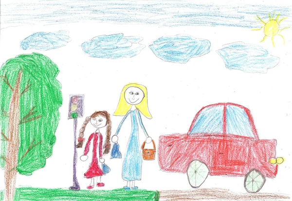 Kind zeichnet eine glückliche Familie — Stockfoto