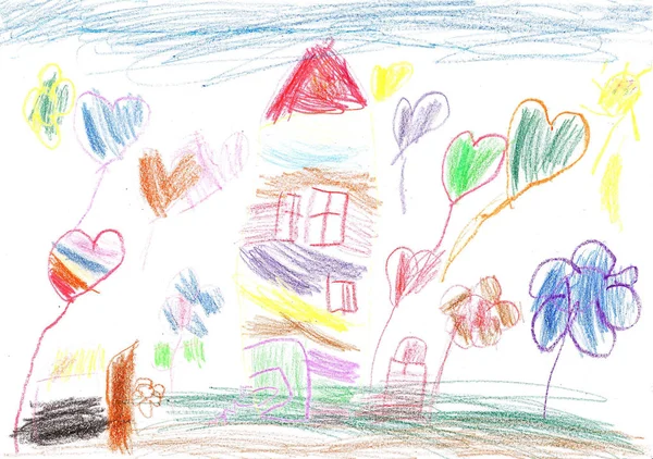 Dibujo infantil de una casa —  Fotos de Stock