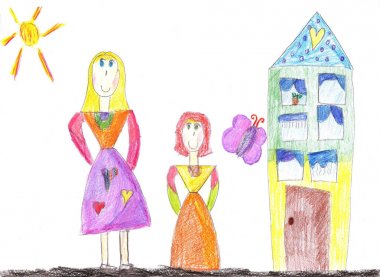 Çocuk bir yürüyüş için mutlu bir aile açık havada çizim