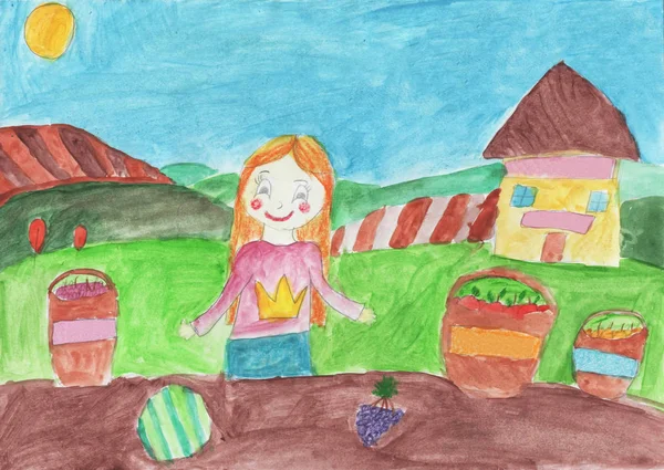 Рисунок в детском стиле Свежие органические овощи — стоковое фото