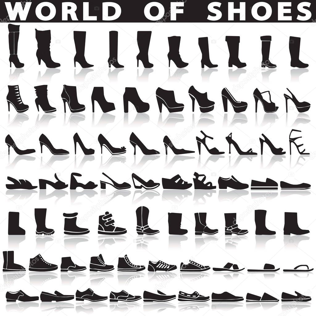 Shoes set of vector flat icons On a white background with a shadow