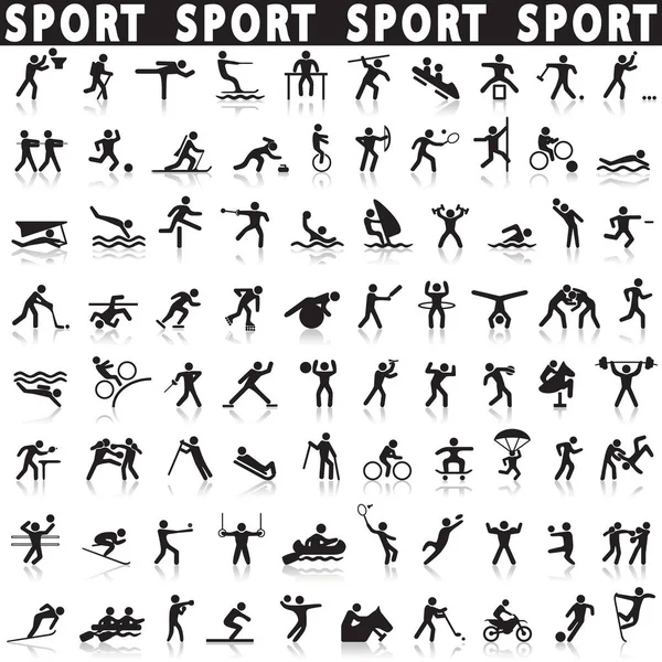 Set Icone Sportive Vettore Plasma Gli Atleti Figure Nere Sportivi — Vettoriale Stock